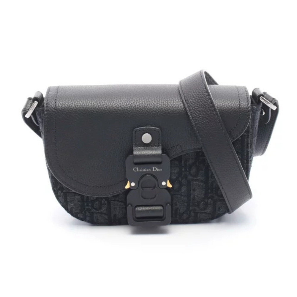 Dior SADDLE Oblique Messenger Bag Shoulder Canvas Leather Black